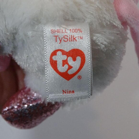 Ty Beanie Boo Nina Mouse White Pink Glitter Plush Toy Tutu 6" NO Hang Tag - Picture 5 of 8